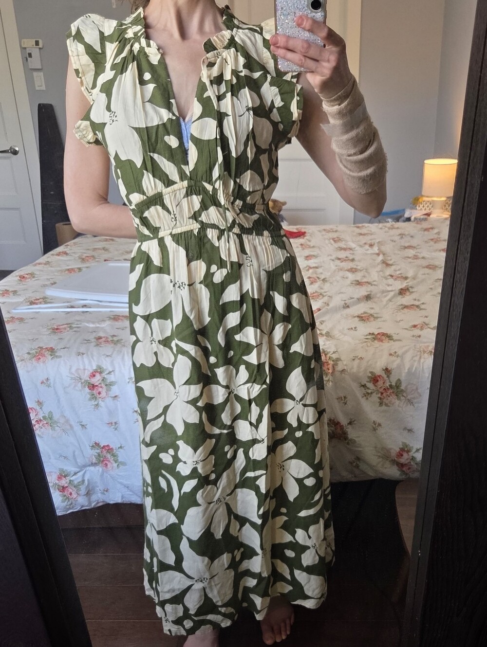 NEW ​Patrons of Peace Floral V Neck Corset Style Ruffle Maxi Dress Sz S 🌿 - Picture 11 of 16